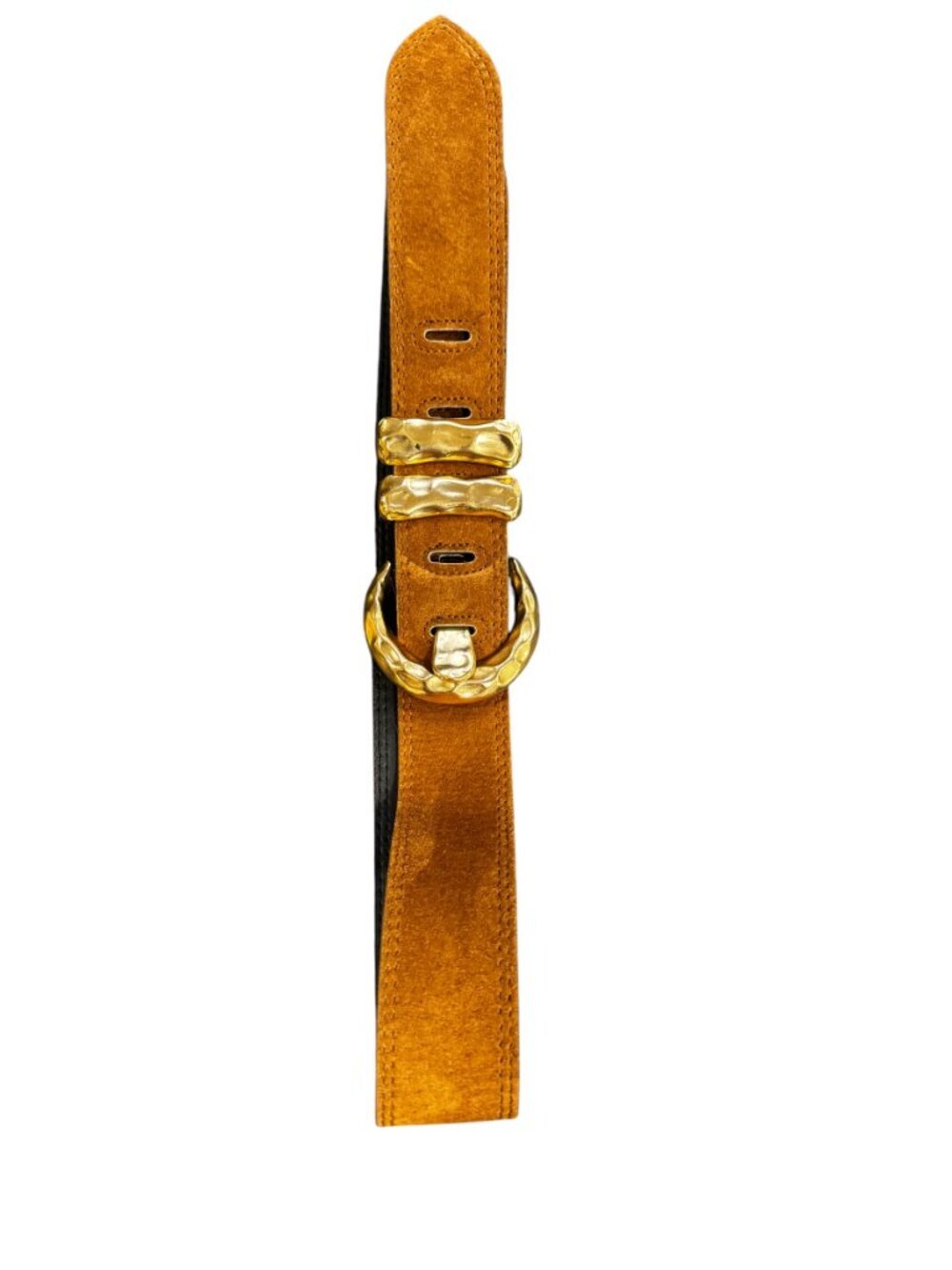 EXPRESS Compagnie Internationale Brown Suede Leather Belt Gold Buckle M Vintage - Picture 6 of 8
